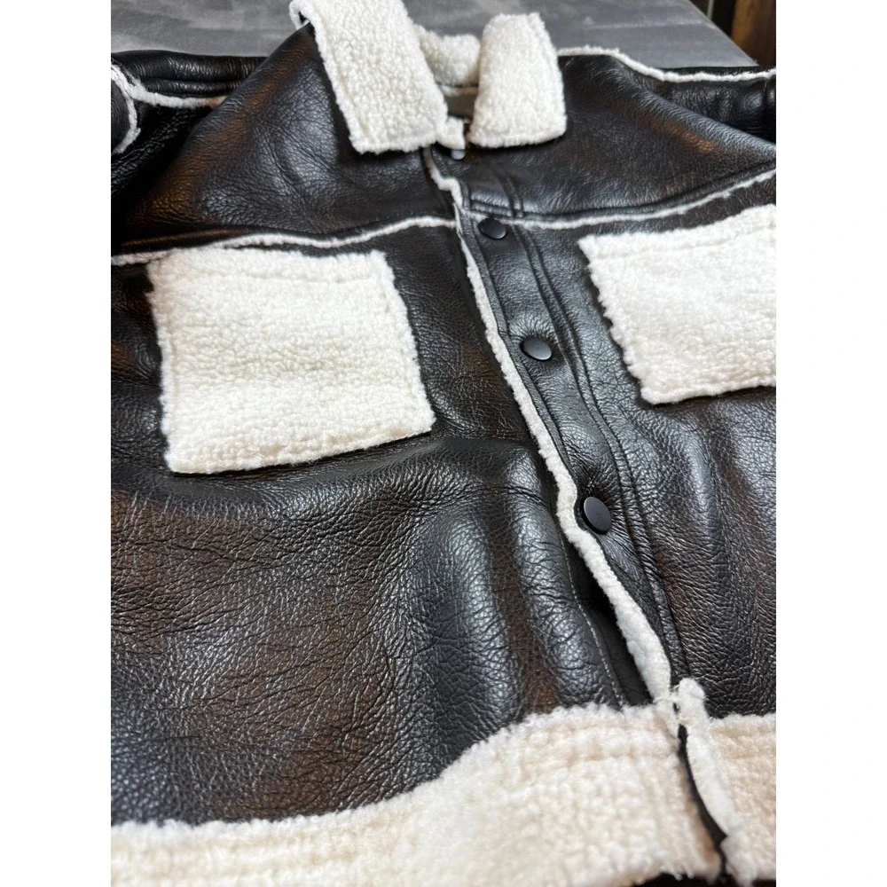 RSQ XL Teen Girl Black Faux Leather Sherpa‎ Lined Aviator Jacket